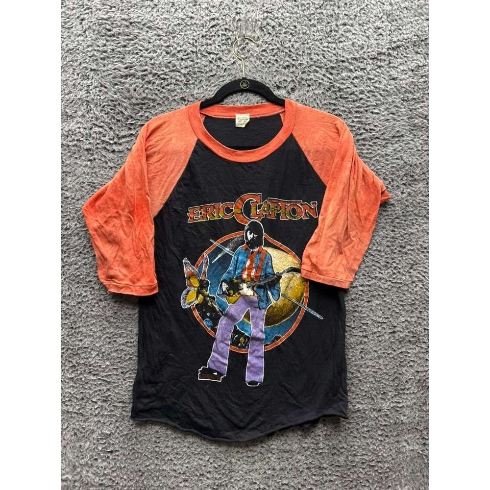 Vintage Eric Clapton American Tour 1983 Graphic Raglan T-Shirt Black Size M